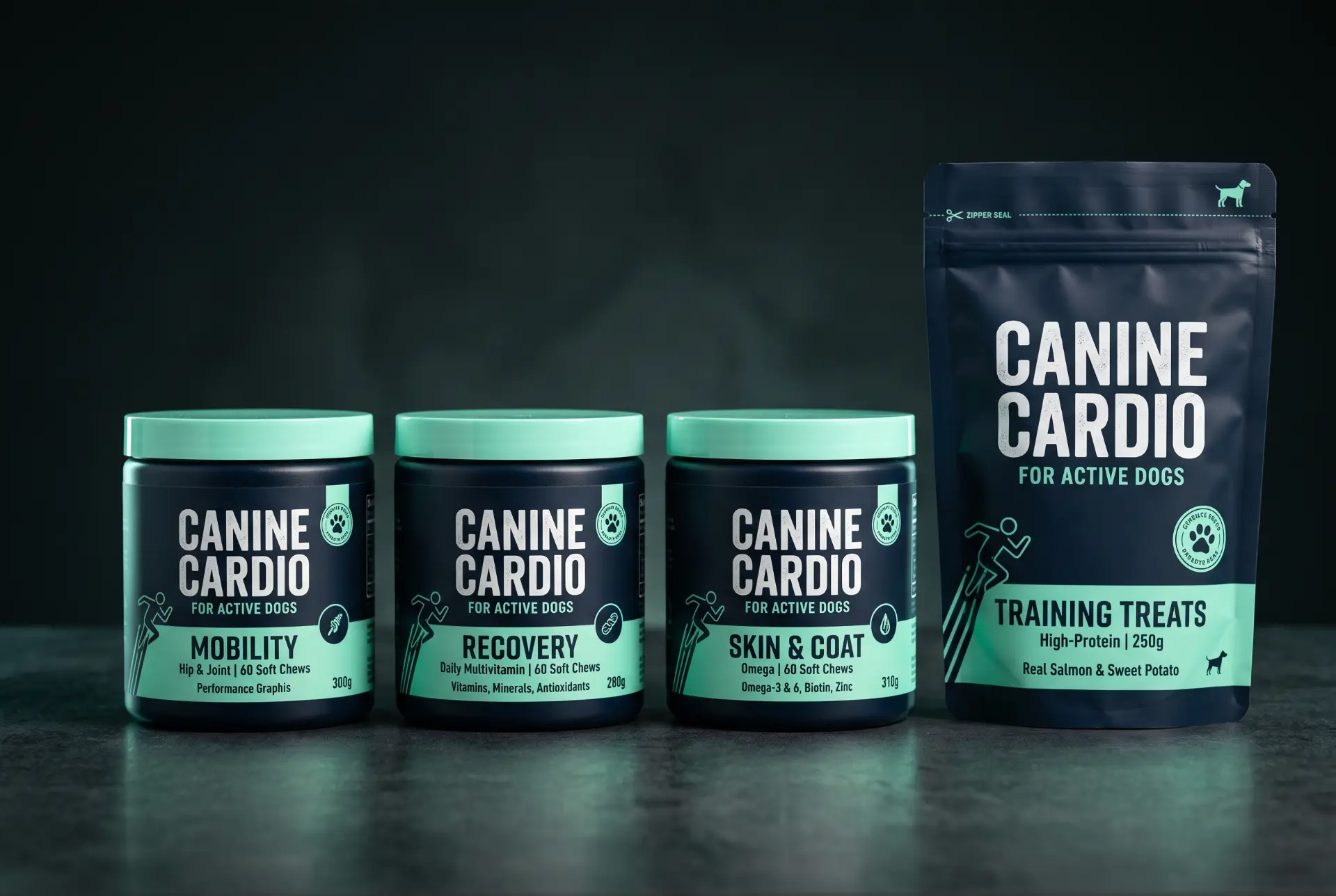 Canine Cardio Mobility, Recovery, and Skin & Coat soft chew jars